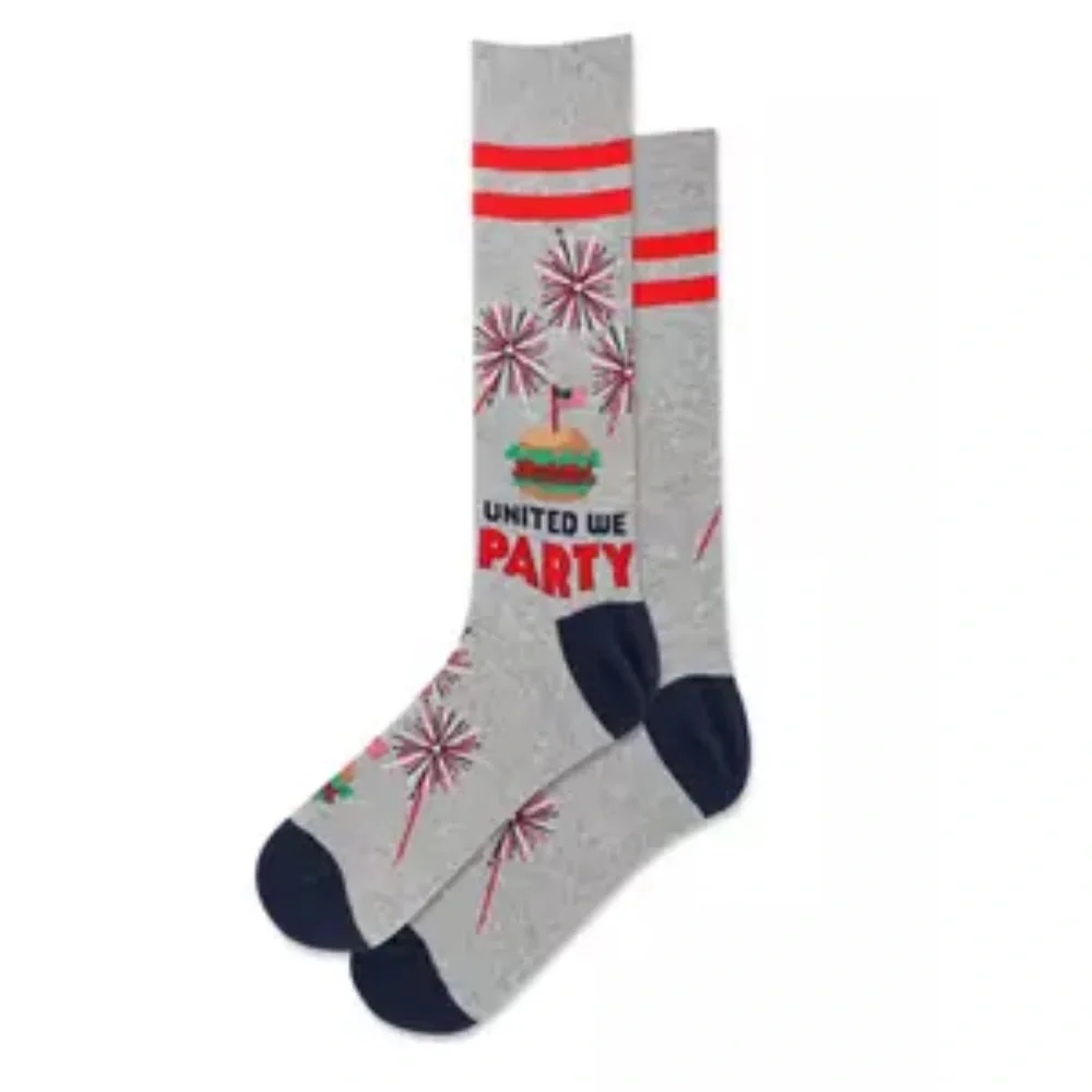 July 4th Hot Sox Men's United We Party Crew Socks